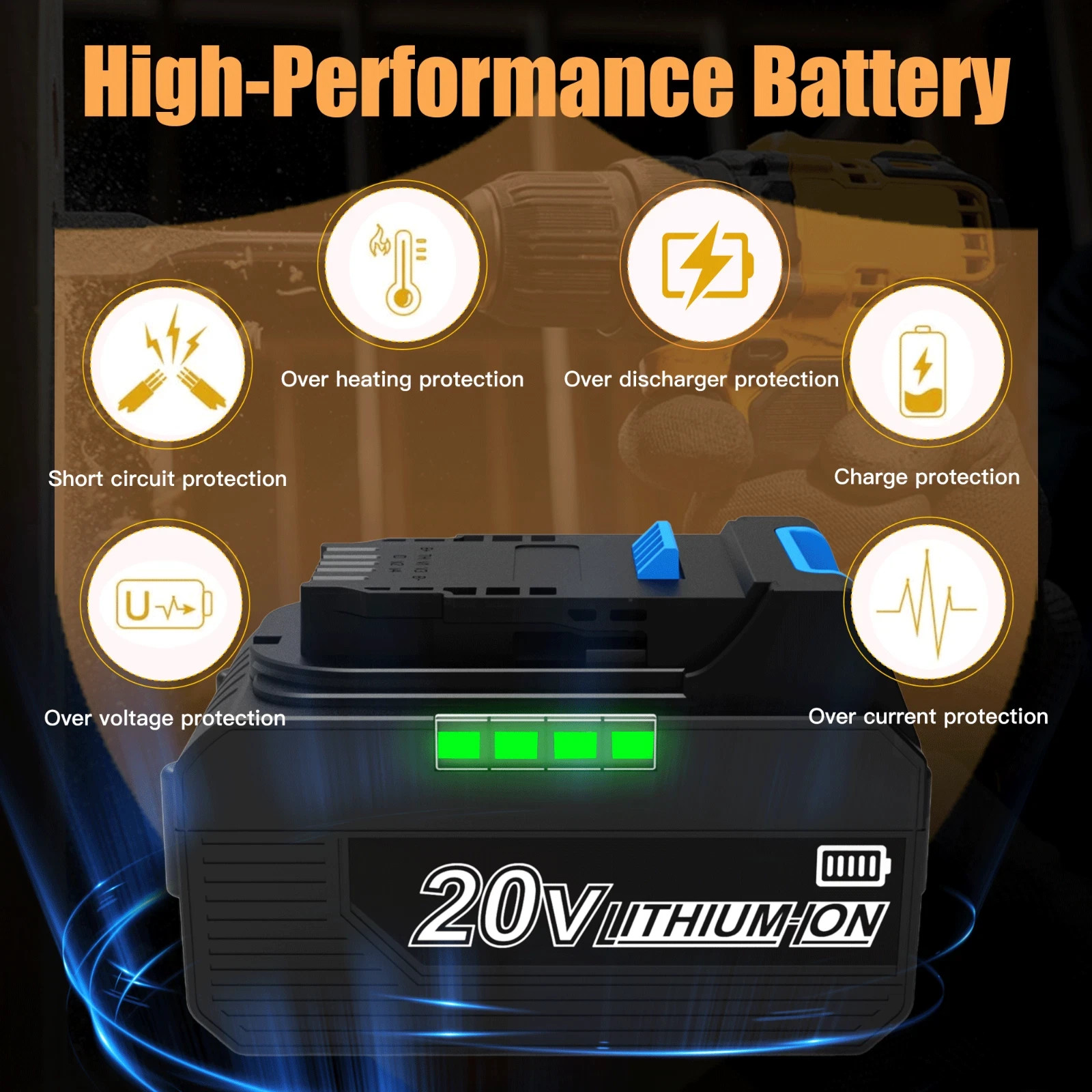 2PC 20V 6.5Ah Battery for Dewalt 20Volt Max Lithium Battery DCB206-2 DCB205-2