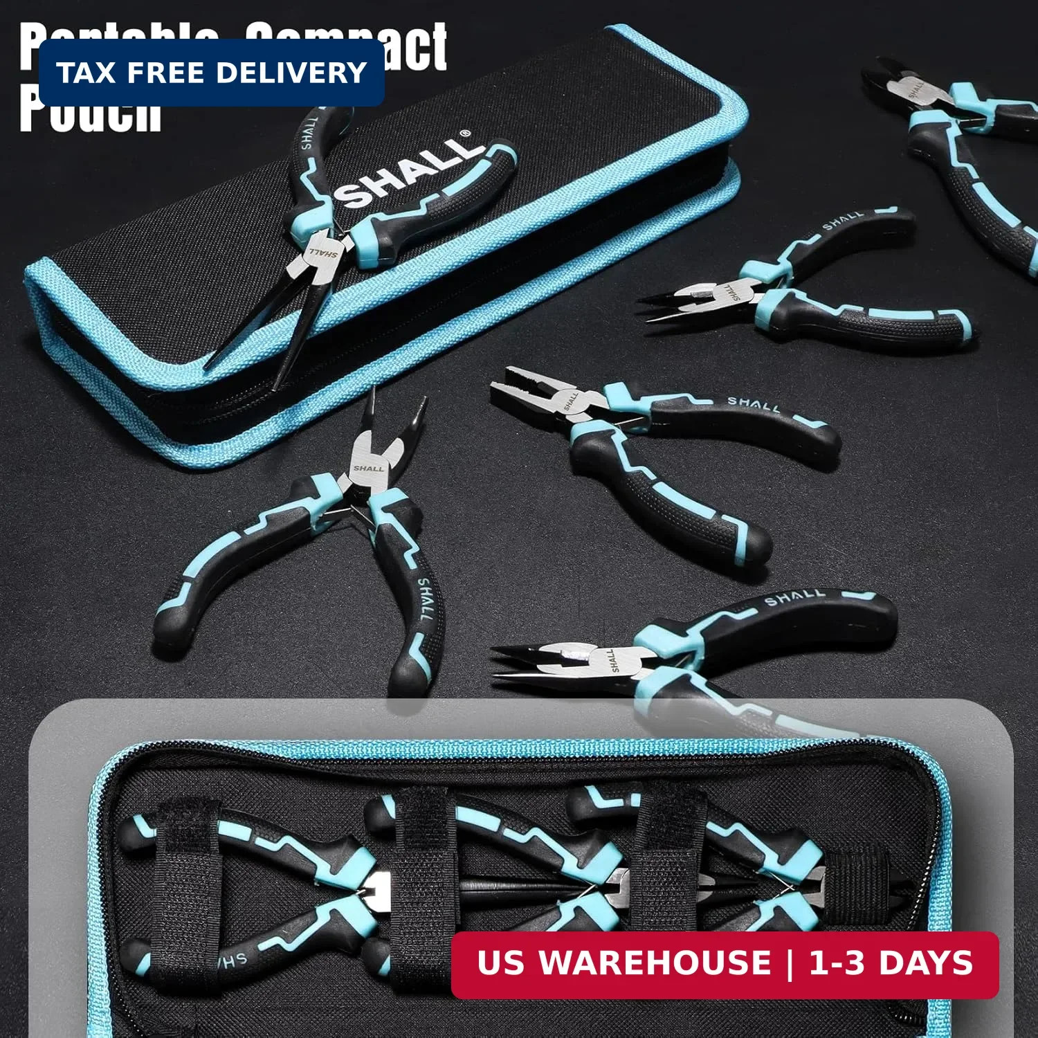 SHALL Mini Pliers Set, 6-Piece Small Pliers Tool Set Includes Needle Nose, Long