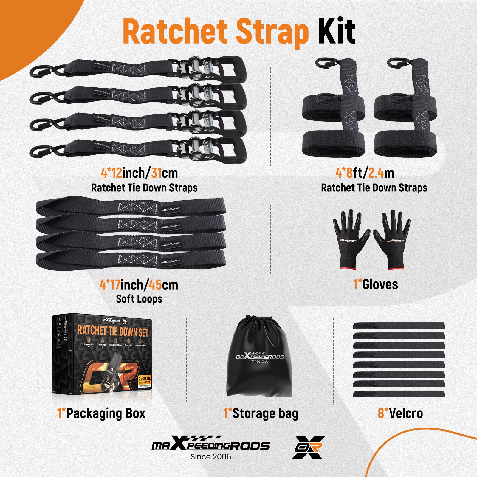 4 Pack Retractable Ratchet Tie Down Straps 1.6” x 8′ 5208 lbs Heaty Duty Black
