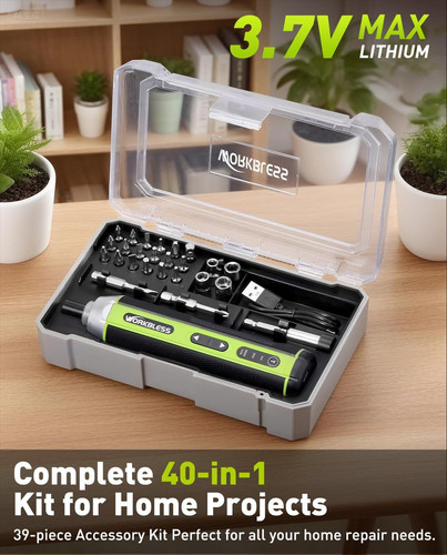 Electric Screwdriver Set, 3.7V Cordless with 3 Torque Green