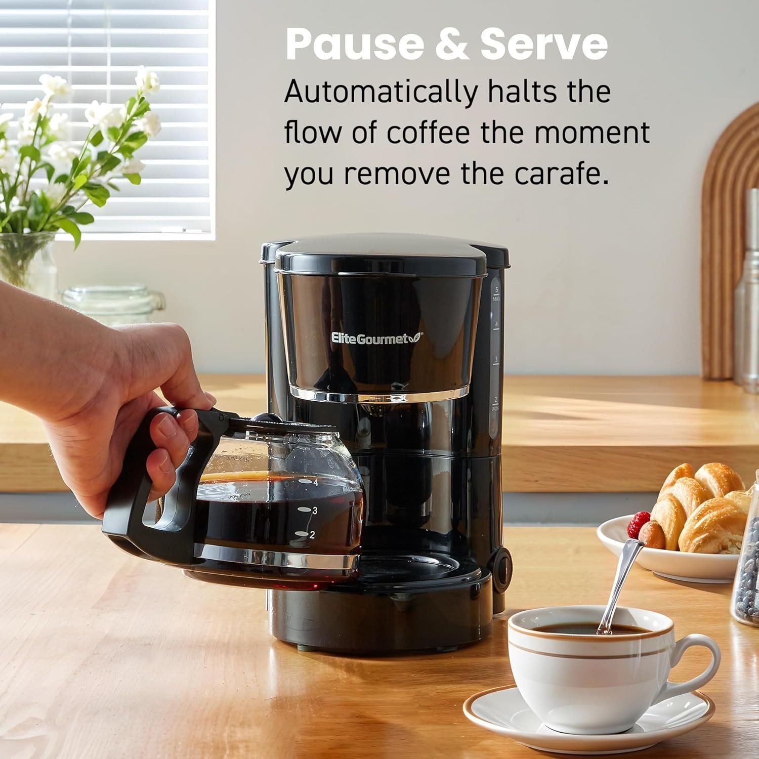 Sleek 5-Cup Drip Coffee Maker with Dishwasher Safe Parts for Easy Cleanup