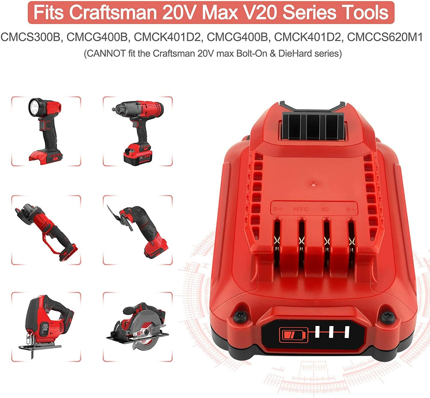 For Craftsman 20V 20 Volt MAX Lithium Ion Battery 3.0 AH CMCB202 CMCB201 CMCB204