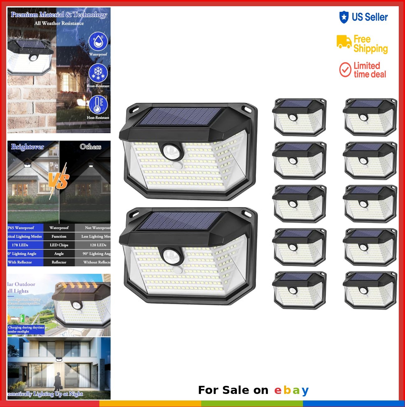 Solar Motion Sensor Wall Lights 12 Pack 178 LEDs 270 Degree Wide Angle
