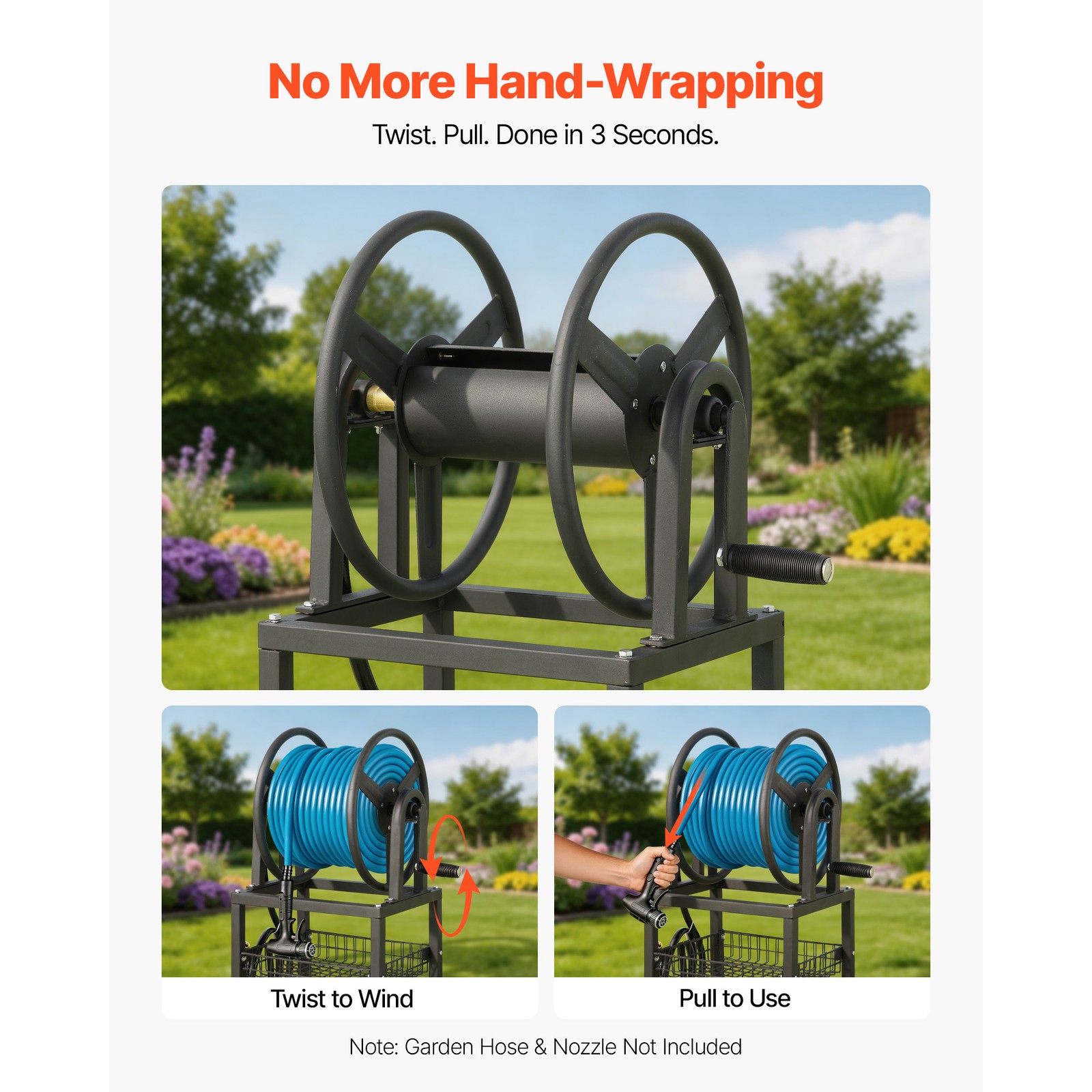 Uimoso Wall-Mounted Garden Hose Reel Freestanding 200 ft 5/8-inch Hose Backyard