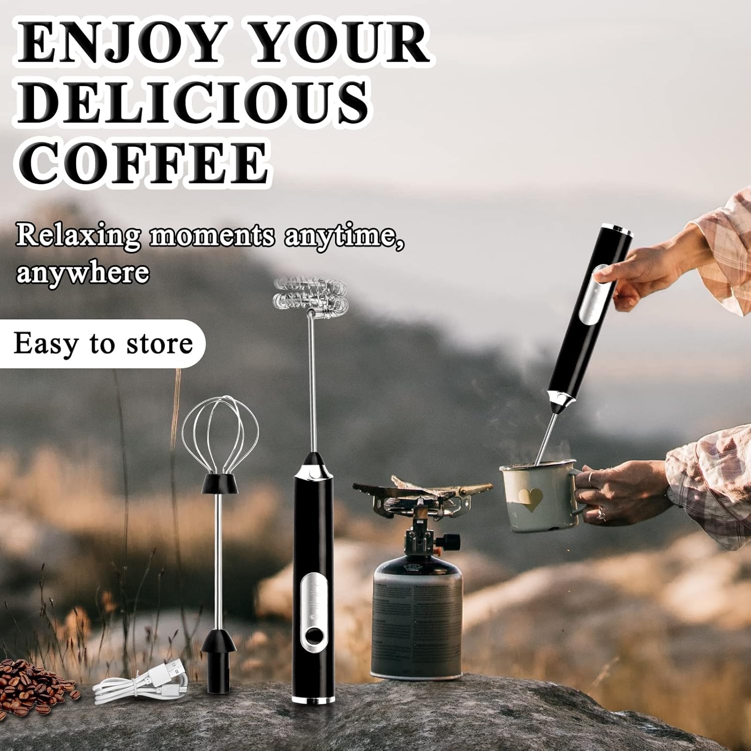 3in 1 Handheld Electric Whisk Mixer,Rechargeable 3 Speed Milk Frother Egg Beater