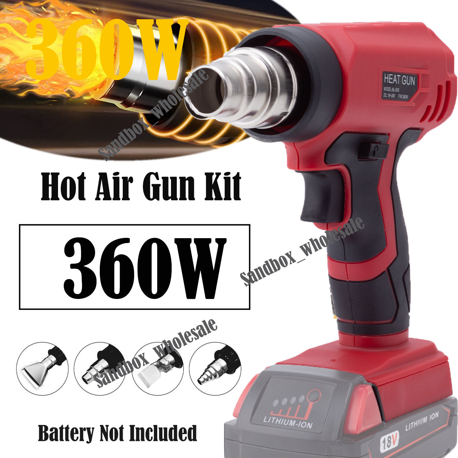 360W Heat Gun Hot Air Gun For Milwaukee 18V w/4 Nozzles High Power Tool US