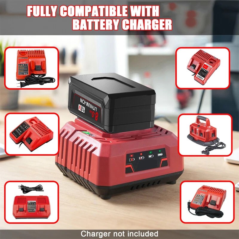 18V Battery For Milwaukee for M18B5 8.0Ah Extended Lithium 48-11-1880 Charger