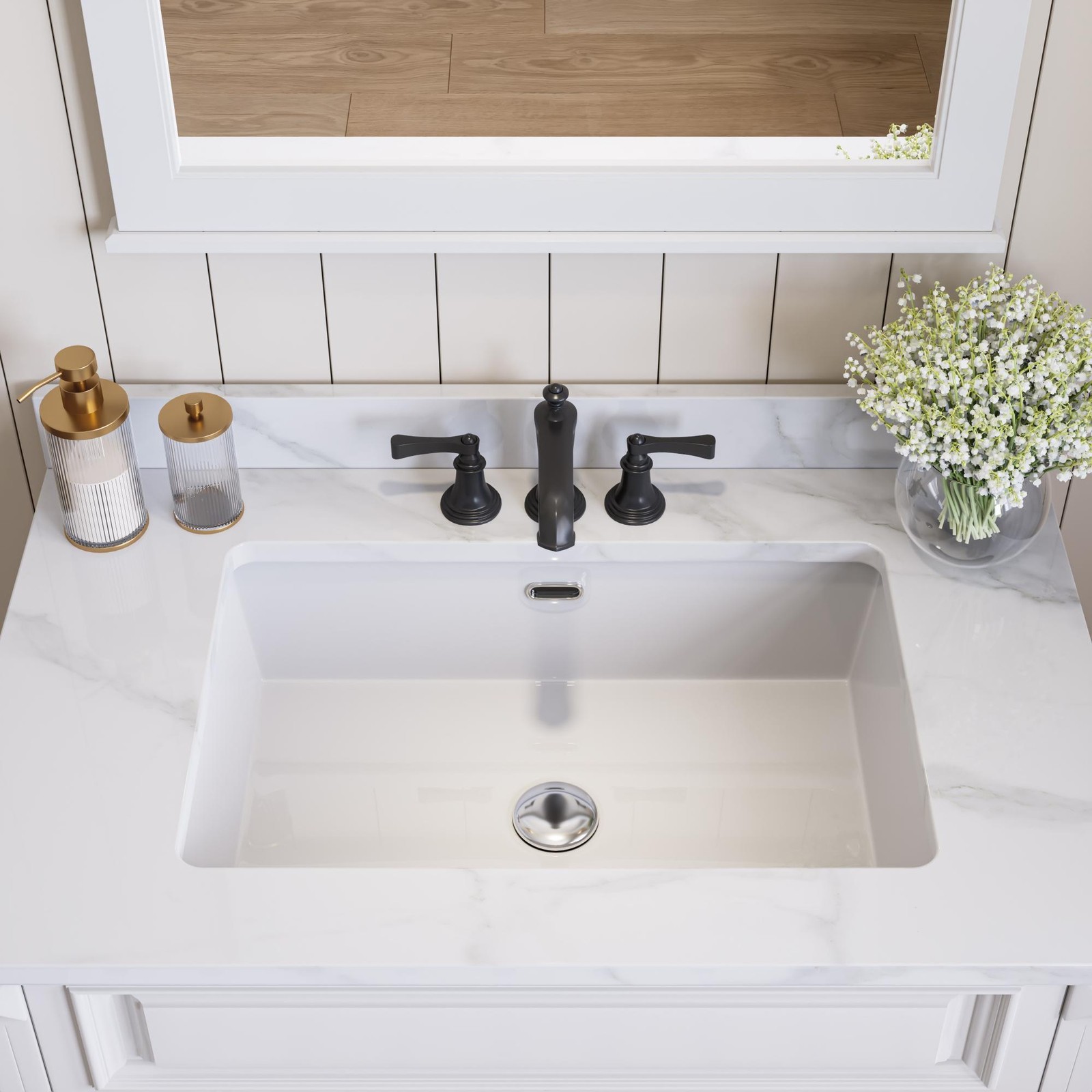 HOROW Undermount Bathroom Sink 24×16 Inch with Deep Basin, Anti-Splash Design