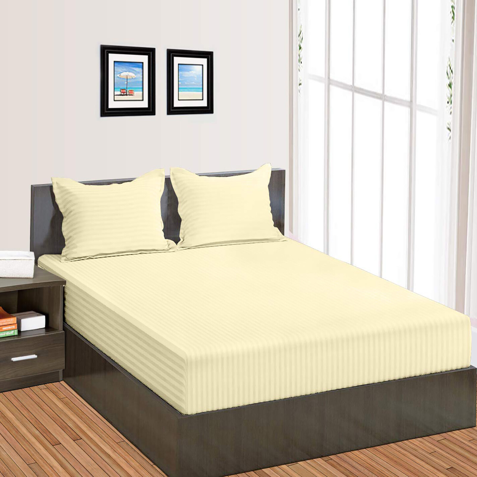 Organic Cotton 1000-1200 TC Stripe 1 PC Fitted Sheet Extra Depth Pocket US King