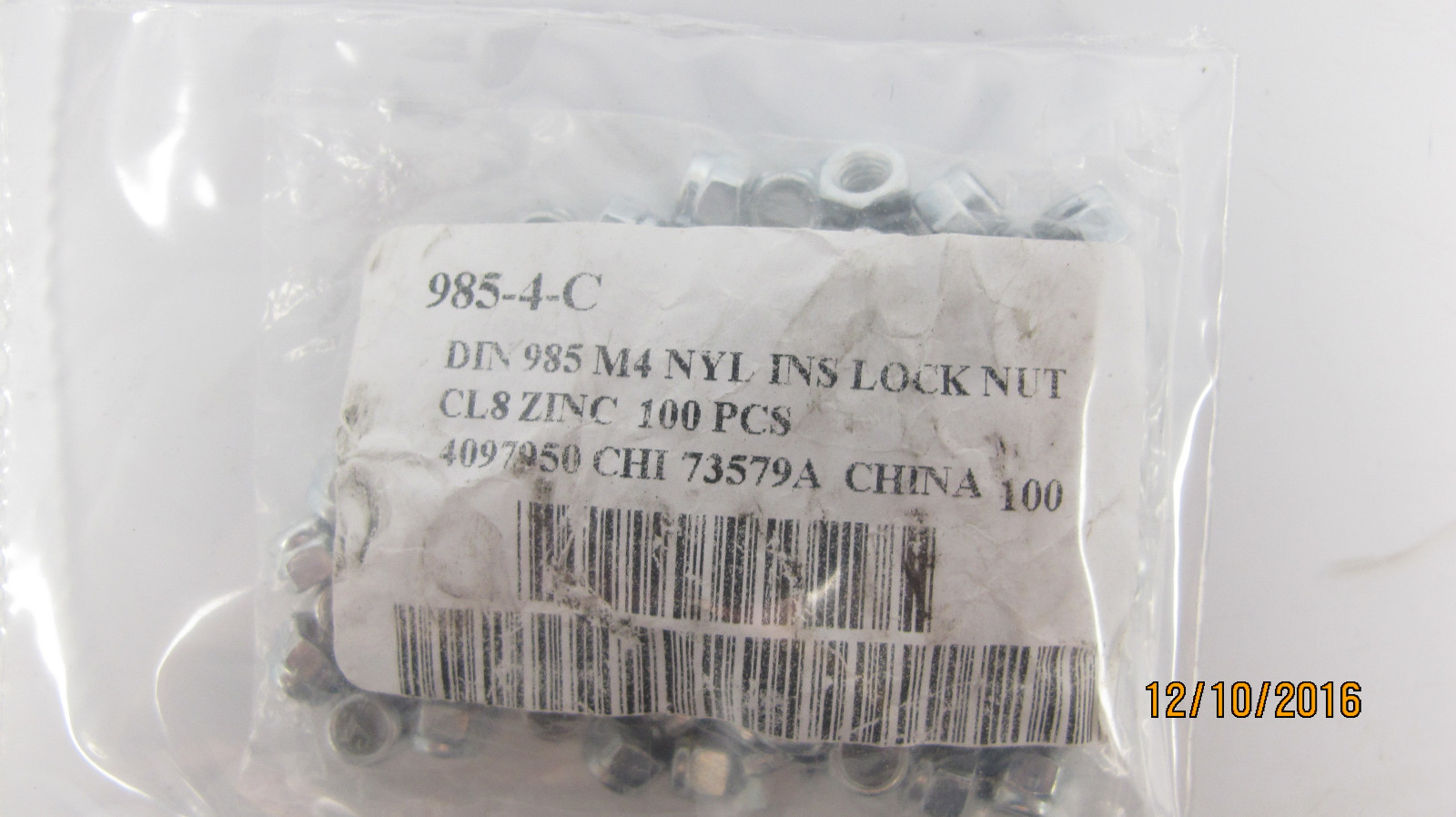 100x DIN 985 M4 4mm Bright Zinc Nyloc Insert Lock Nuts Free Shipping