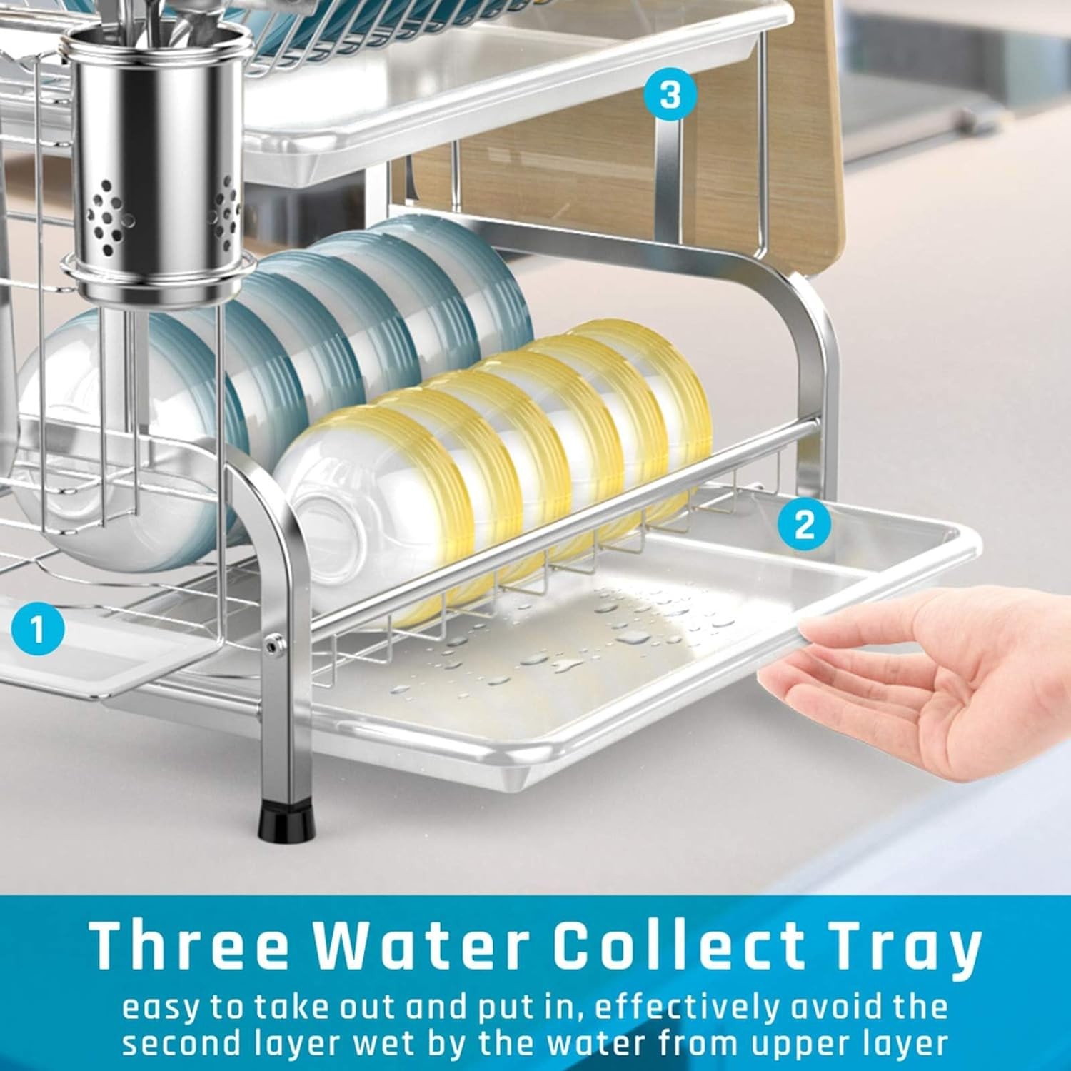 iSPECLE HP08 Dish Drying Rack – 304 Stainless Steel 2 Tier Dish Racks – SILVER