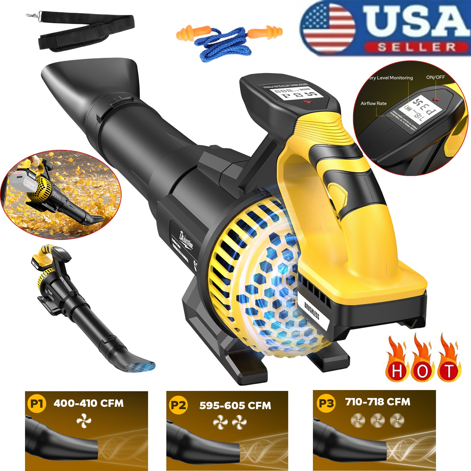 Cordless Electric Leaf Blower For Dewalt 20V Battery 710CFM 180MPH LCD Display