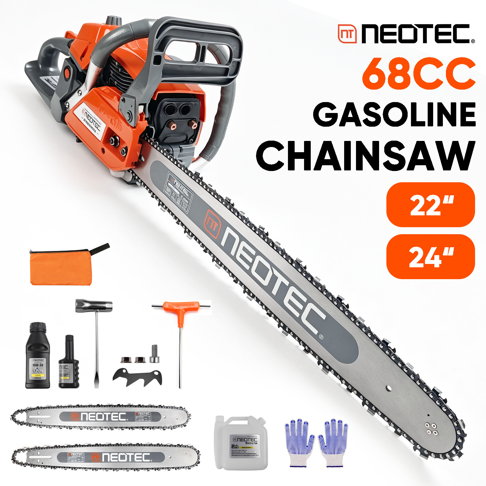 2-Stroke Gasoline Chainsaw 68CC 22″ 24” Bar Power Engine Wood Cutting Chain Saw