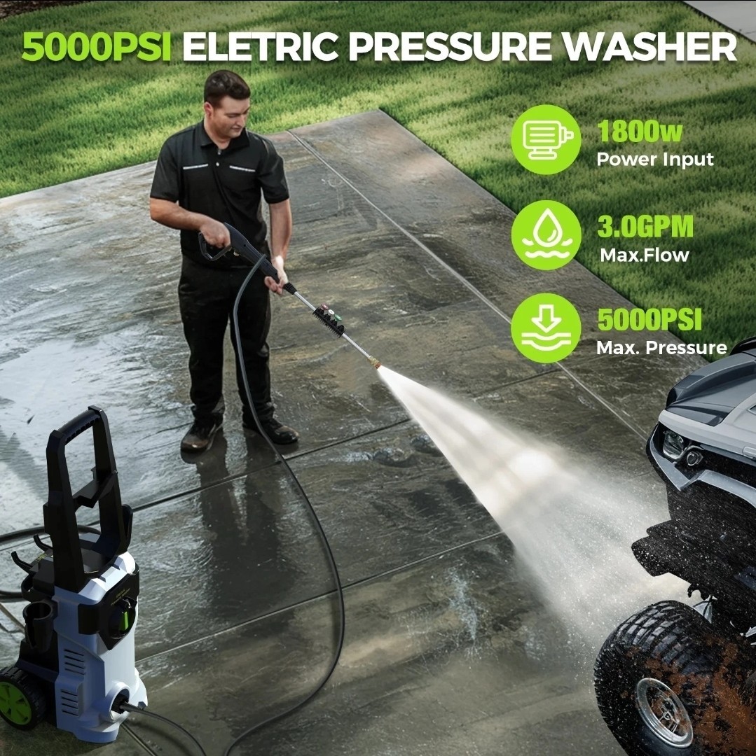 5000PSI Electric Pressure Washer Max 3.0GPM Portable Power Washer 4 Quick Nozzle
