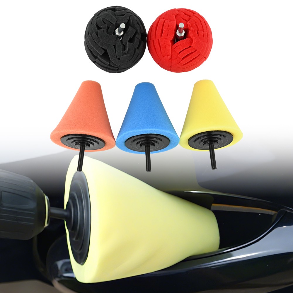 5Pcs Foam Drill Polishing Cone Ball Pads Kit Car Waxing Buffing Wheel Polisher