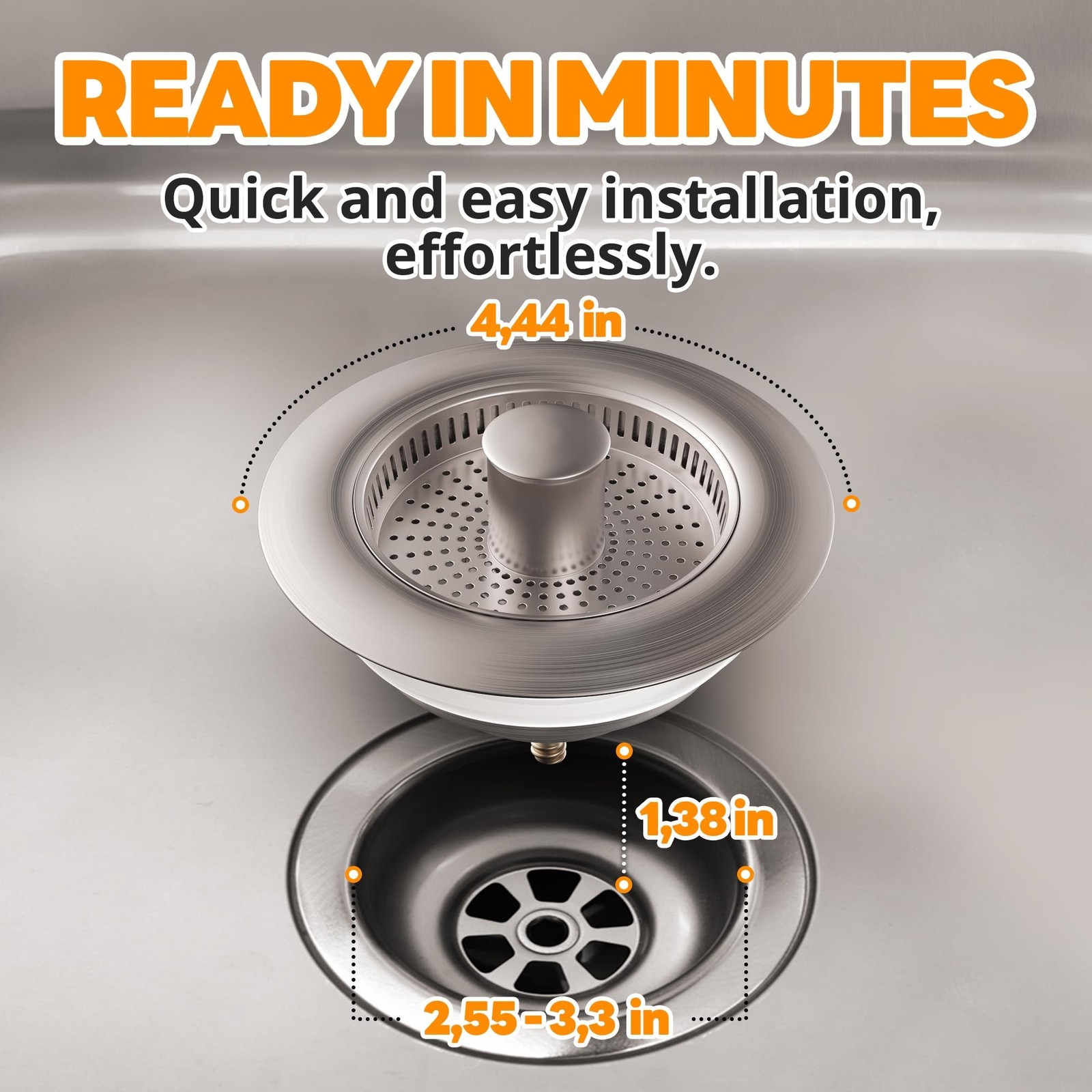 3 in 1 Kitchen Sink Drain Strainer – Easy to Clean, Durable, Fits Most Sin