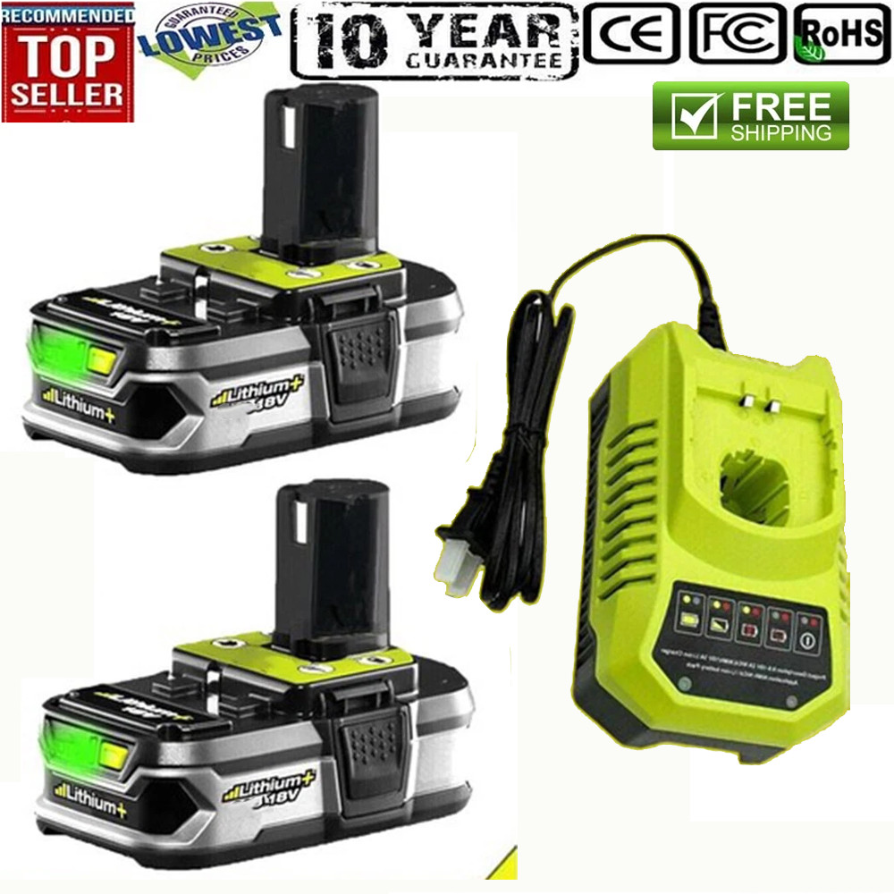 2Pack 18Volt P102 Replace for Ryobi 18V Batteries and Charger Combo for 18 Volt