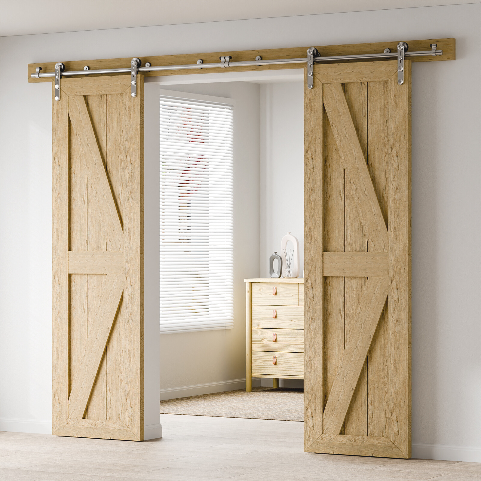 CCJH 4FT-16FT Stainless Steel Sliding Barn Door Hardware Kit Track for Wood Door