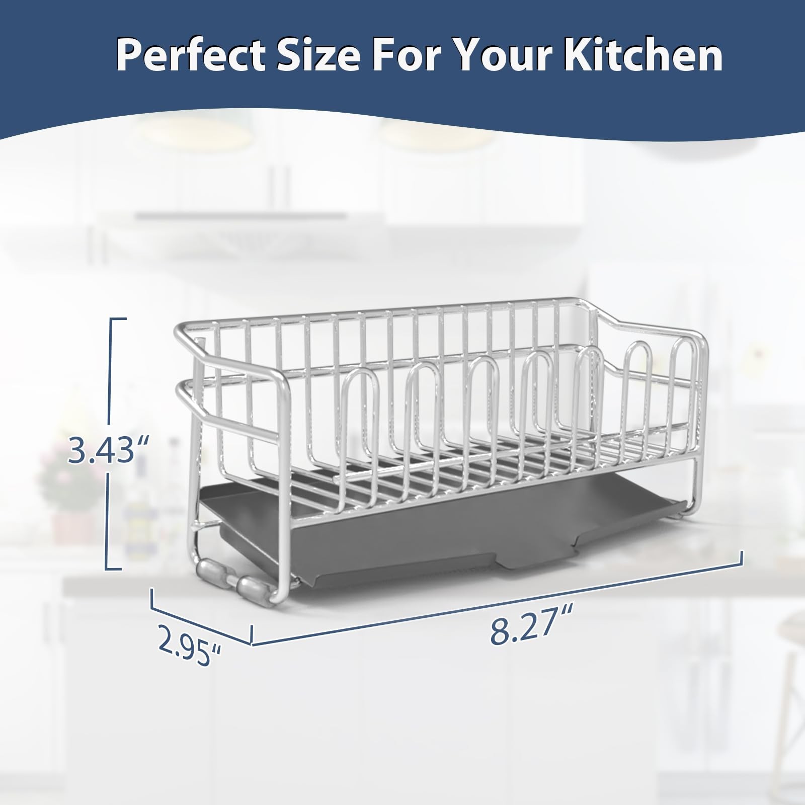 8.27×2.95×3.43 In 304 Stainless Steel Kitchen Sink Sponge Holder Caddy
