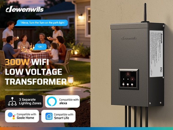 DEWENWILS 300W Smart Low Voltage Transformer WiFi 3 Zones, 120V AC to 12V/14V AC
