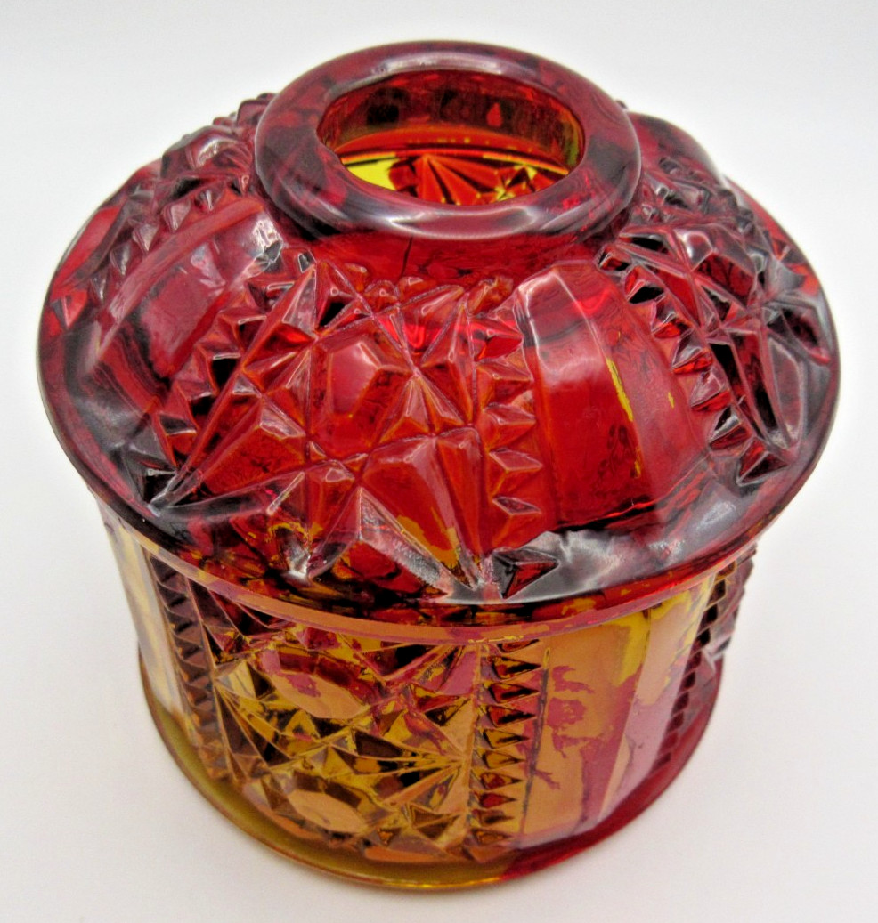 Amber With Ruby Red Flash Stars & Bars Fairy Lamp Glass 6.5″ See Description