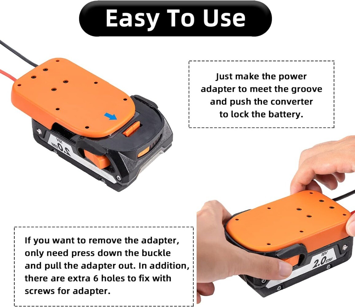 Power Wheel Adapter for Ridgid for AEG 18V li-ion Battery with Fuse & Wire 14AWG