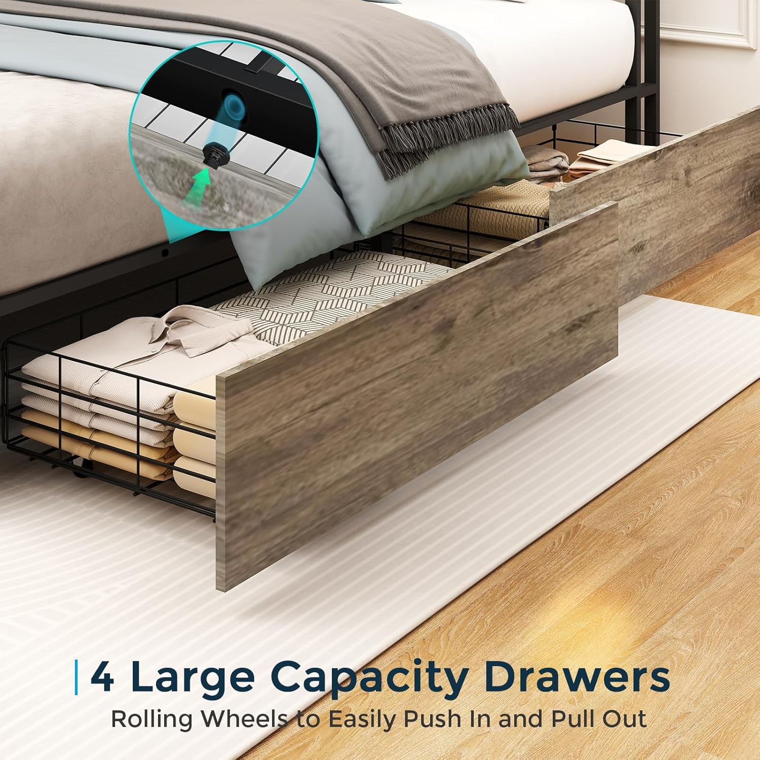 Full Queen King Bed Frame with Storage Headboard ,Charging Station & LED Lights