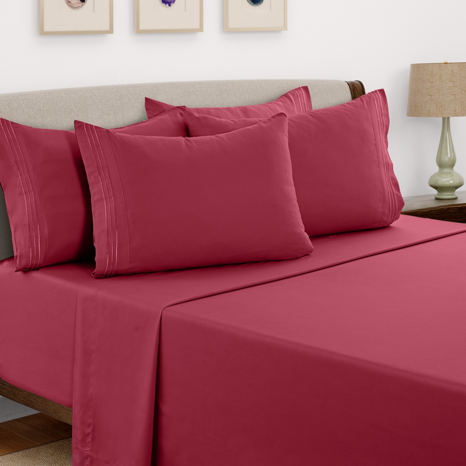 6 Piece Bed Sheet Set 1800 Series Microfiber Comfort Deep Pocket Hotel Bed Sheet