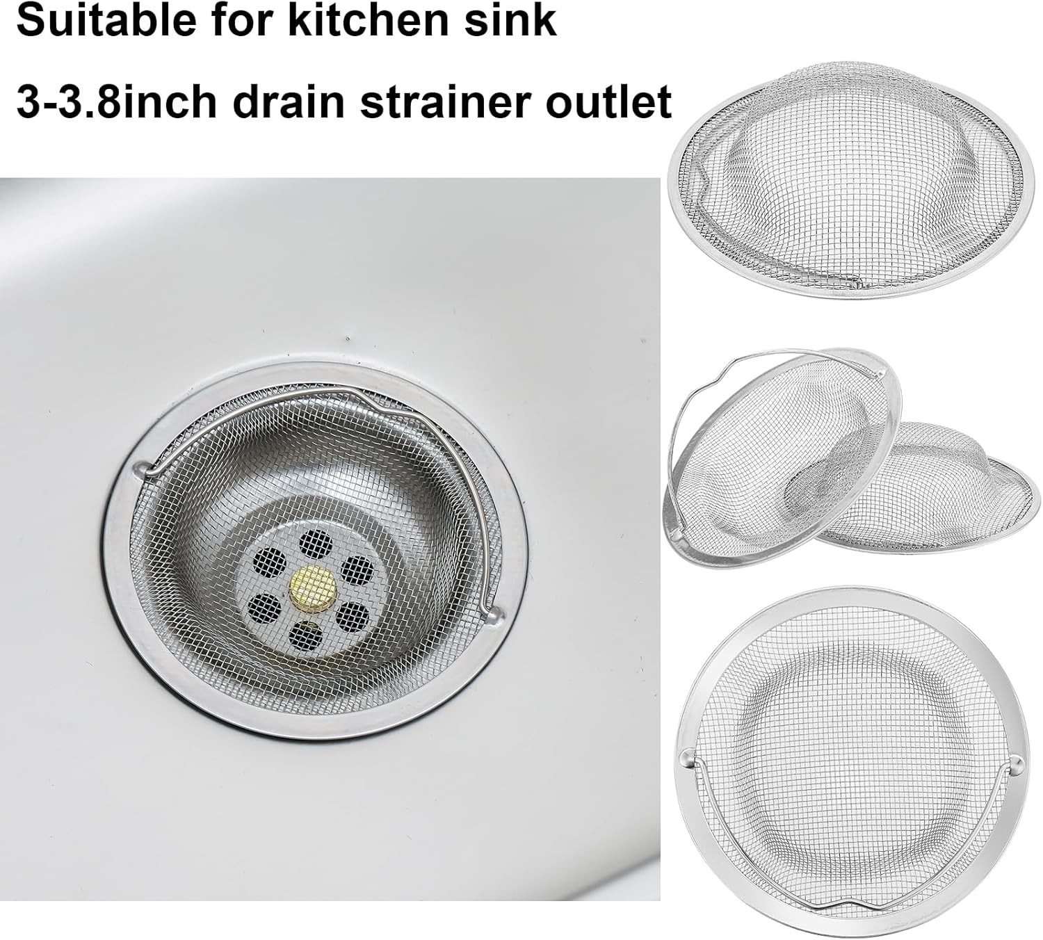 Kitchen Sink Strainer Large Wide Rim 4.5″ Stainless Steel Mesh Drain Filter