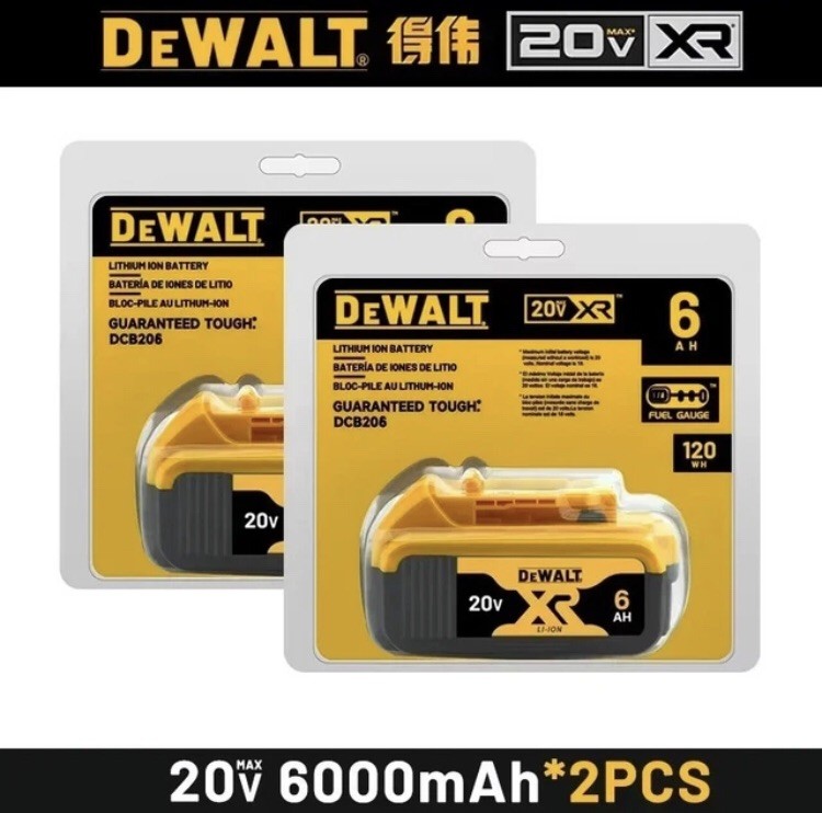 2pack Genuine Dewalt DCB206 20V Max XR 6.0Ah Lithium Ion Batteries Li-ion DCB206