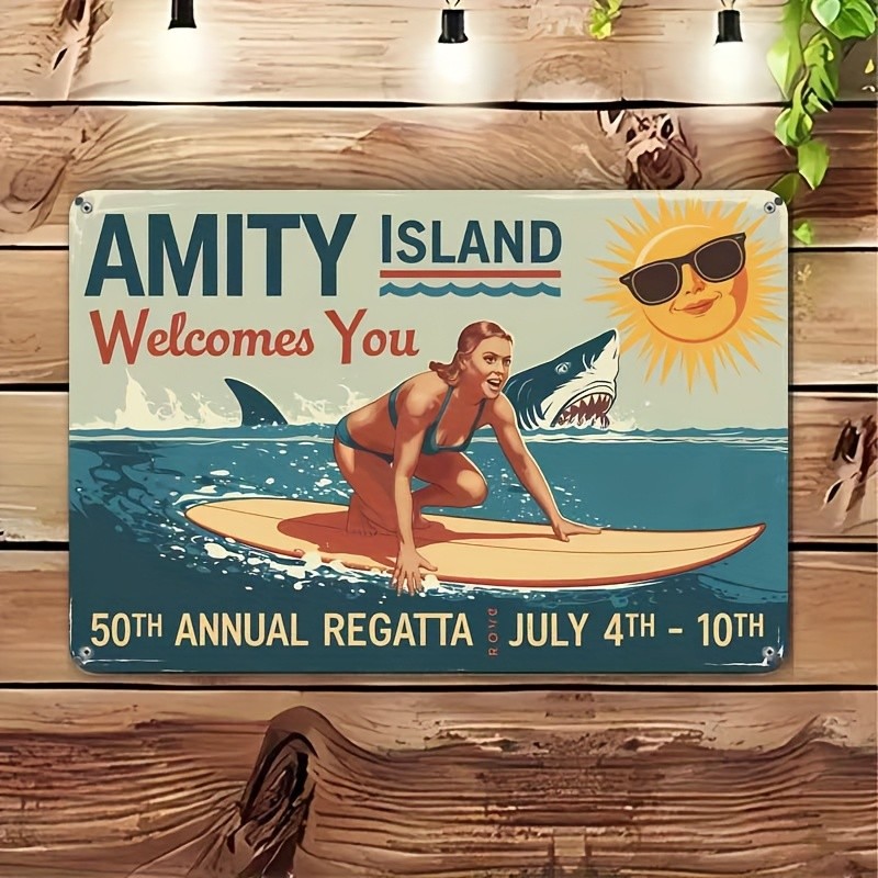 Amity Island Welcomes You Metal Sign Jaws Retro Beach Wall Art Decoration Gift