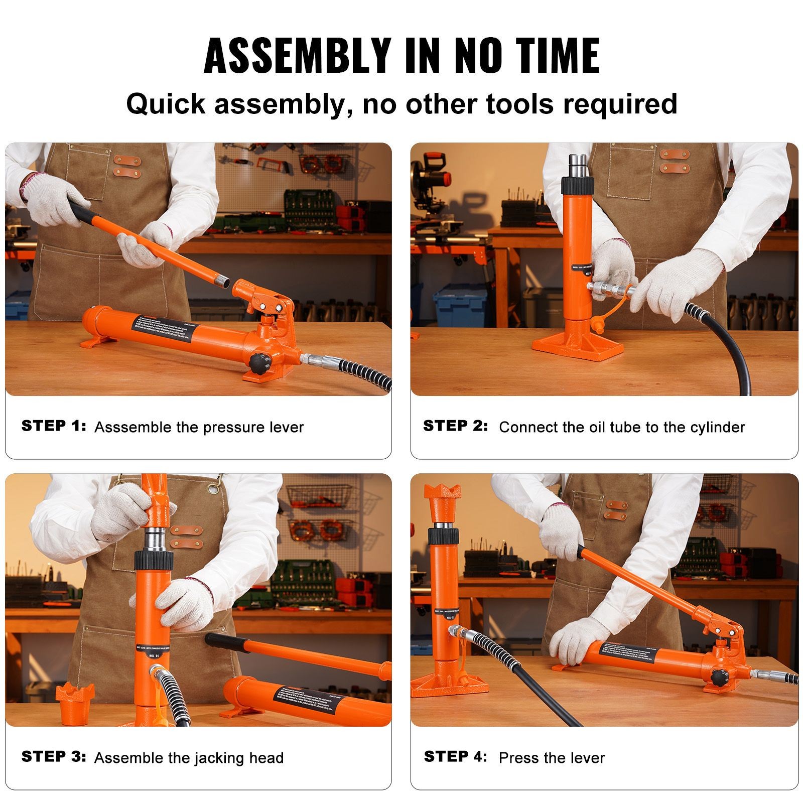10 Ton Hydraulic For RAM Kit with Pump, 4.6ft Hose, Storage Case