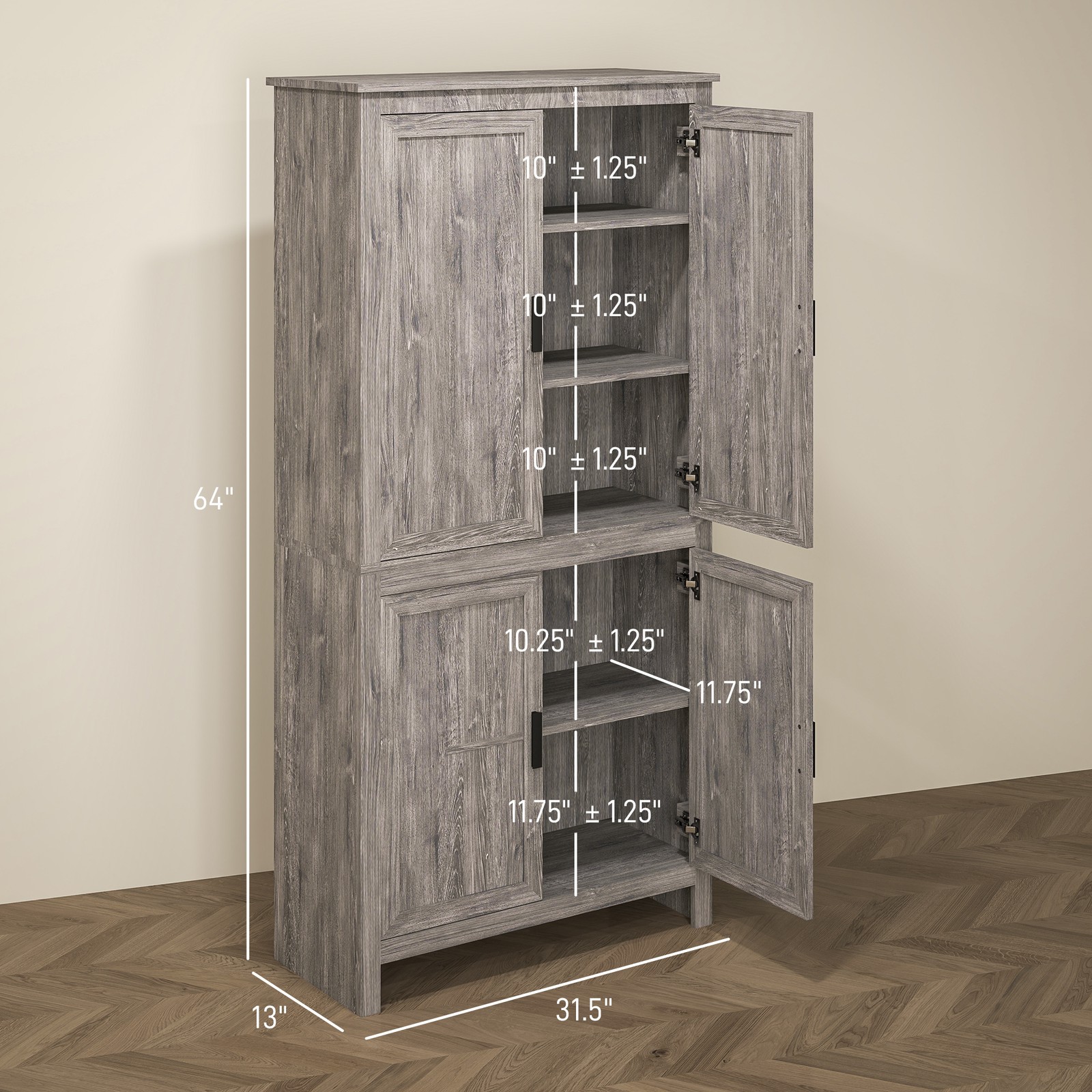 64″ 4-Door Freestanding Kitchen Pantry Cabinet with 5-Tier Shelves,Refurbised
