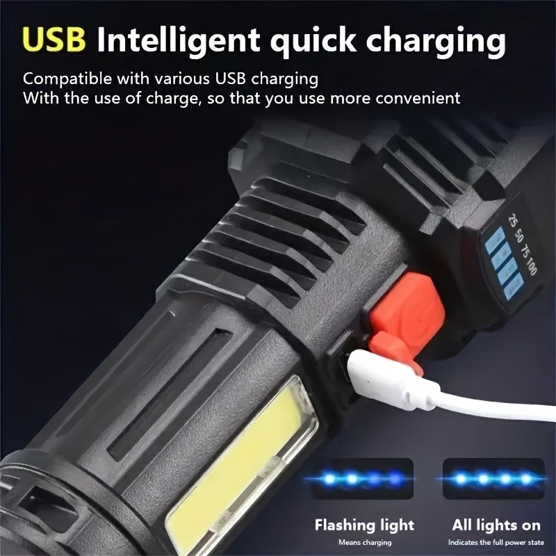 Super Bright LED Torch Flashlight+USB Rechargeable Tactical Camping Outdoor Lamp