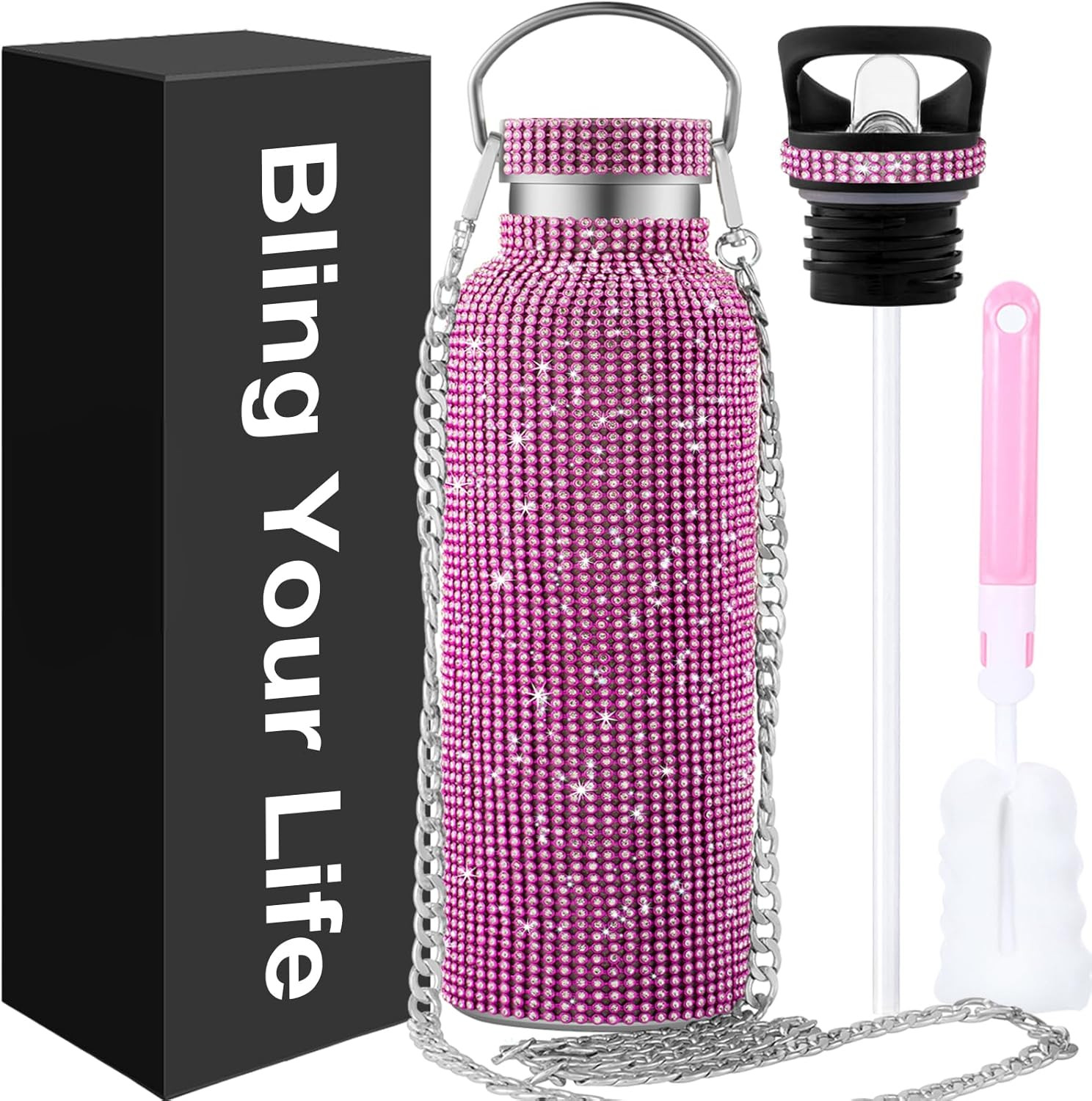 17oz Pink Bling Rhinestone Bottle, Diamond Cup for Women | Pink bling rhinestone
