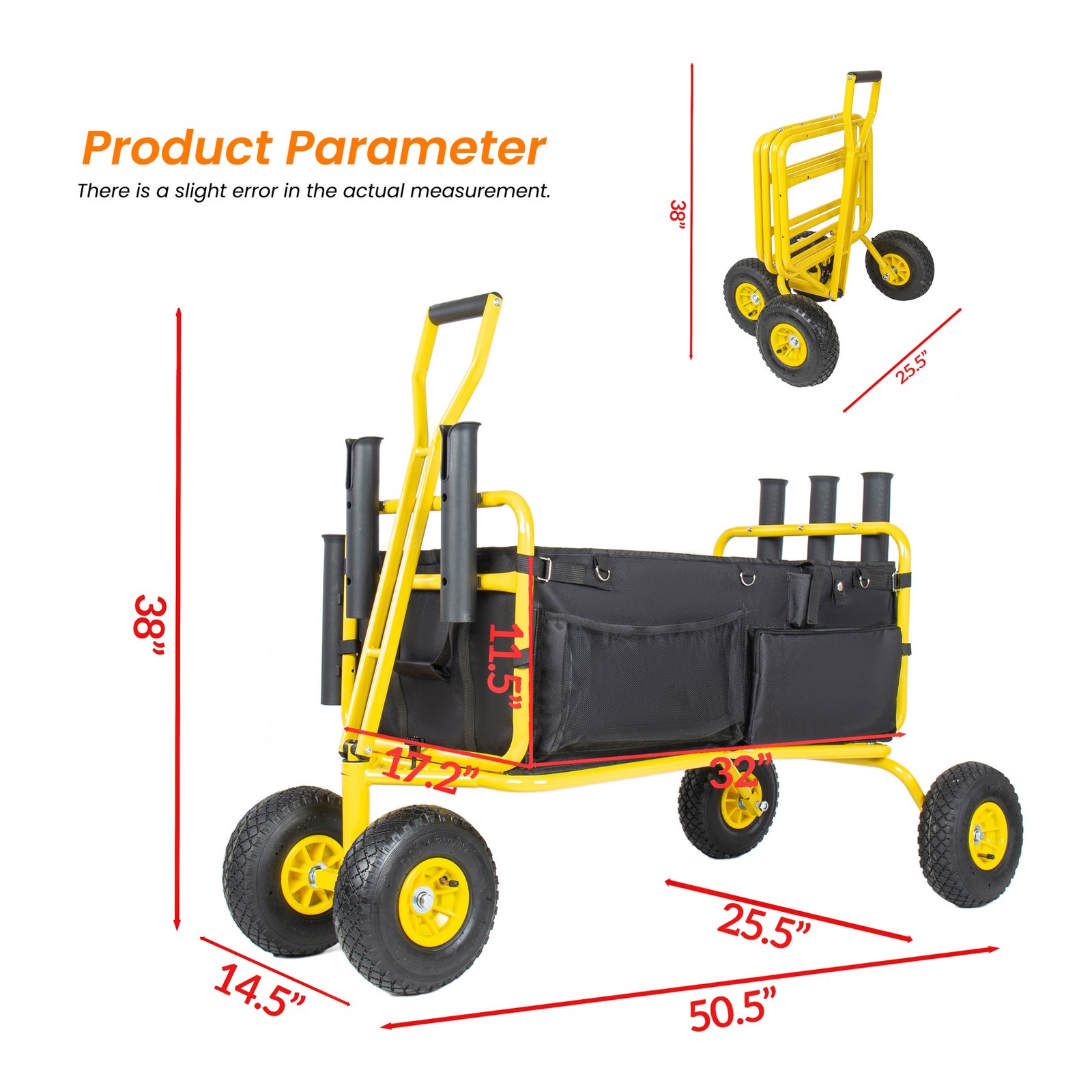 550lb Large Capacity Fishing Collapsible Wagon w/ All-Terrain Wheels&Rod Holder