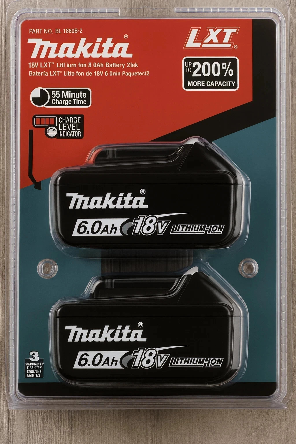 Makita 6.0Ah 18V Lithium-Ion Battery 2 Pack (BL1860B2)