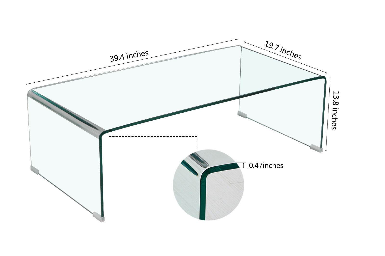 Modern Rectangular Waterfall Design Tempered Glass Coffee Table