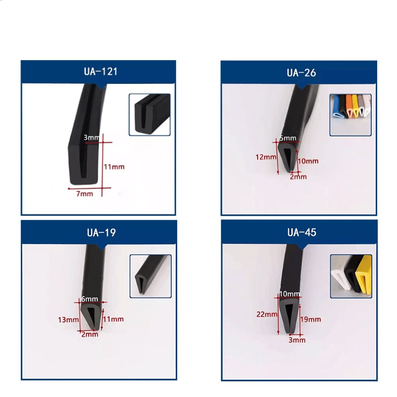 Black Rubber U Channel Edging Trim Seal U-Shaped Bumper Sealing 0.1mm-36mm Slot