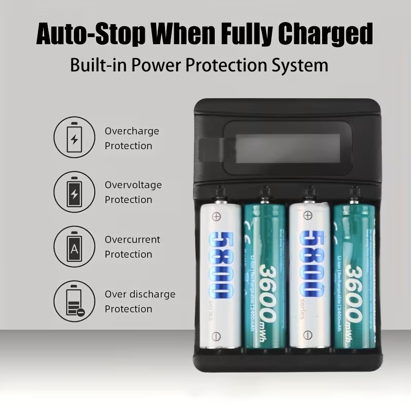 4 Slot LCD 1.2V Rapid Charger for AAA AA NiMH NiCD Rechargeable Battery