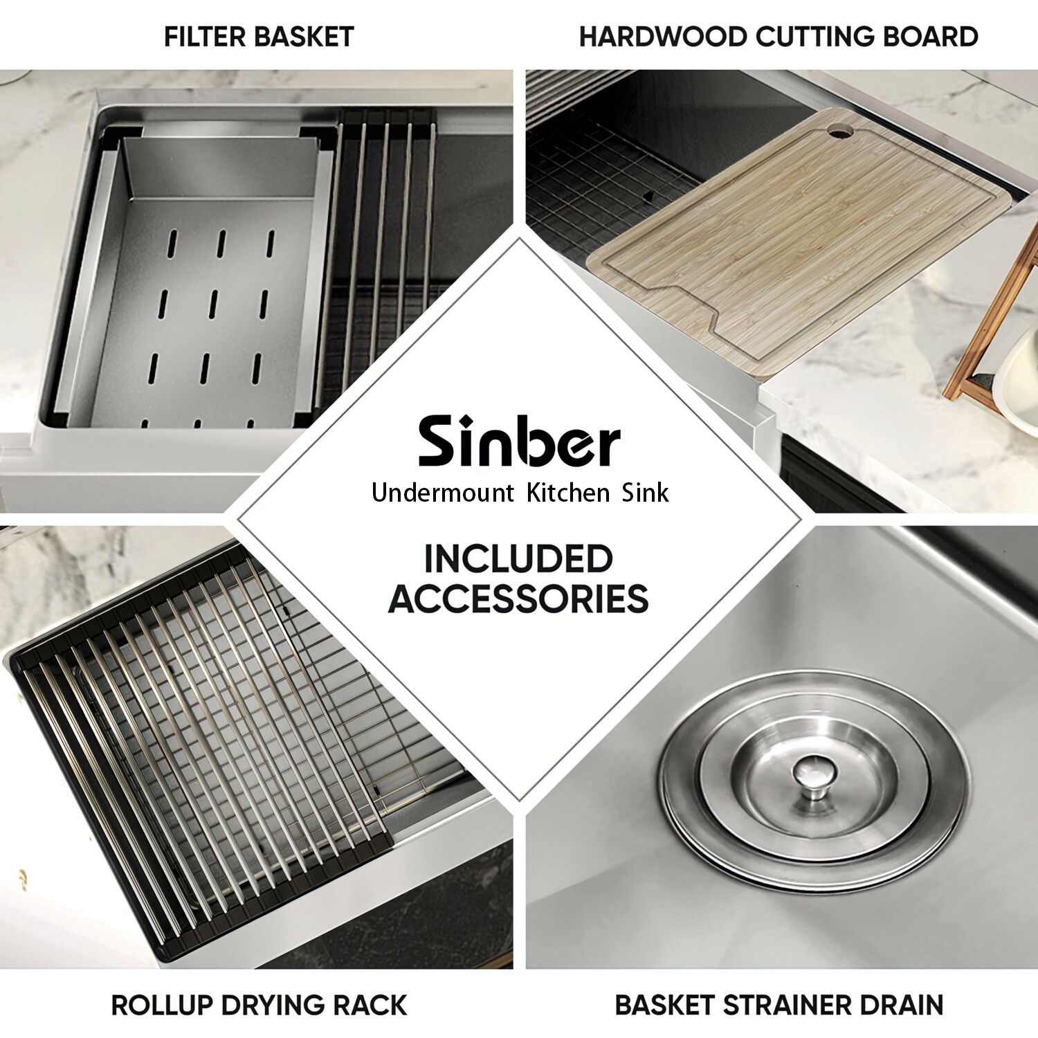 Sinber 30″ Undermount 16 Gauge Single Bowl Stainless Steel Kitchen Sink KSS0002S