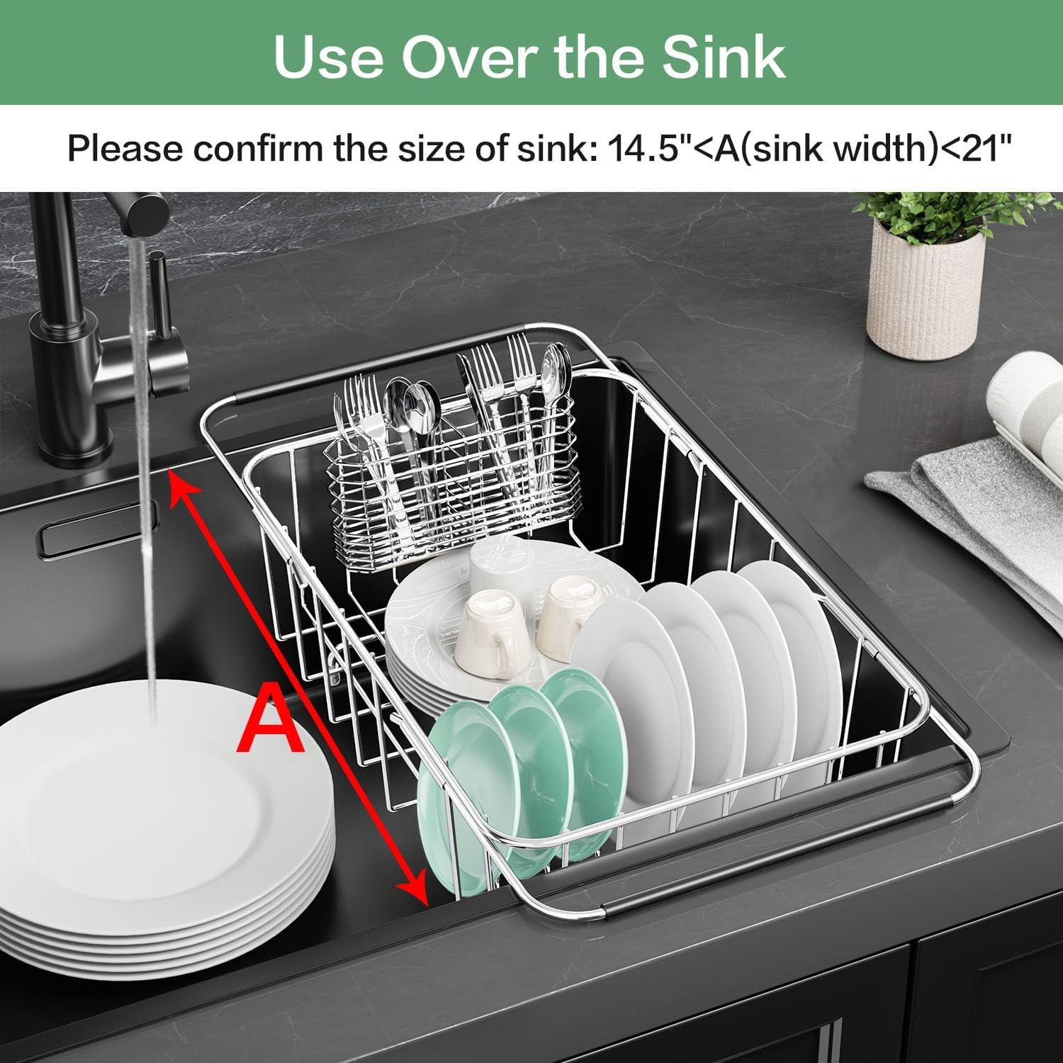 Adjustable In-Sink Dish Drainer Rack Expandable 304 Stainless Steel Drying Rack