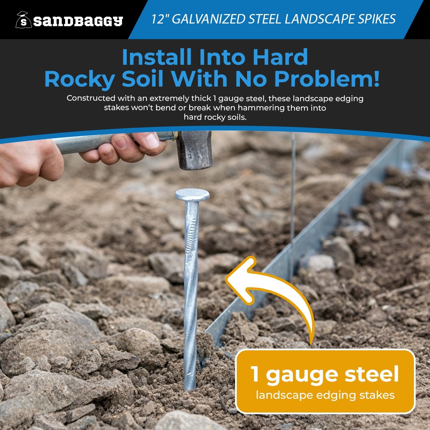 12 in. Galvanized Spiral Landscape Edging Spikes – 1 Gauge Steel – Sandbaggy