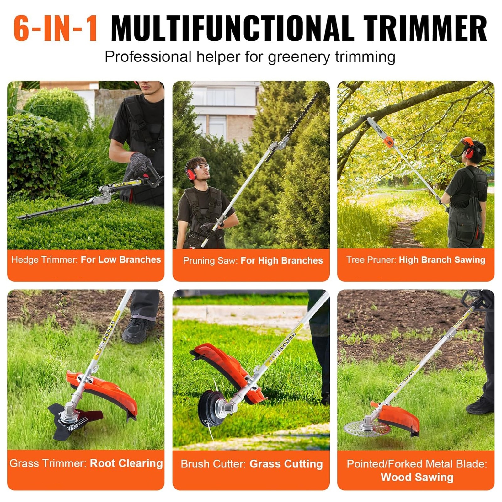 5-in-1 Multi-Functional Trimming Tools Gas Hedge Trimmer 52CC Weed Eater