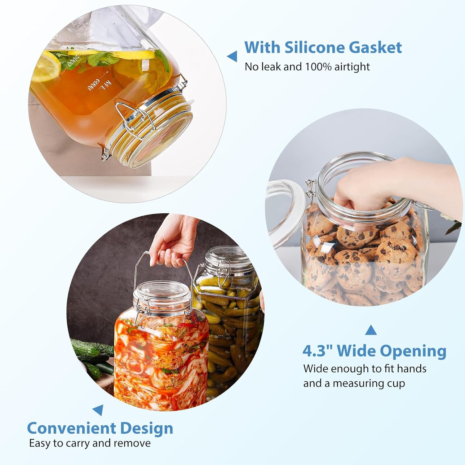 2 Gallon Glass Jar with Airtight Lid, 1 Pack Glass Storage Jars with Sturdy