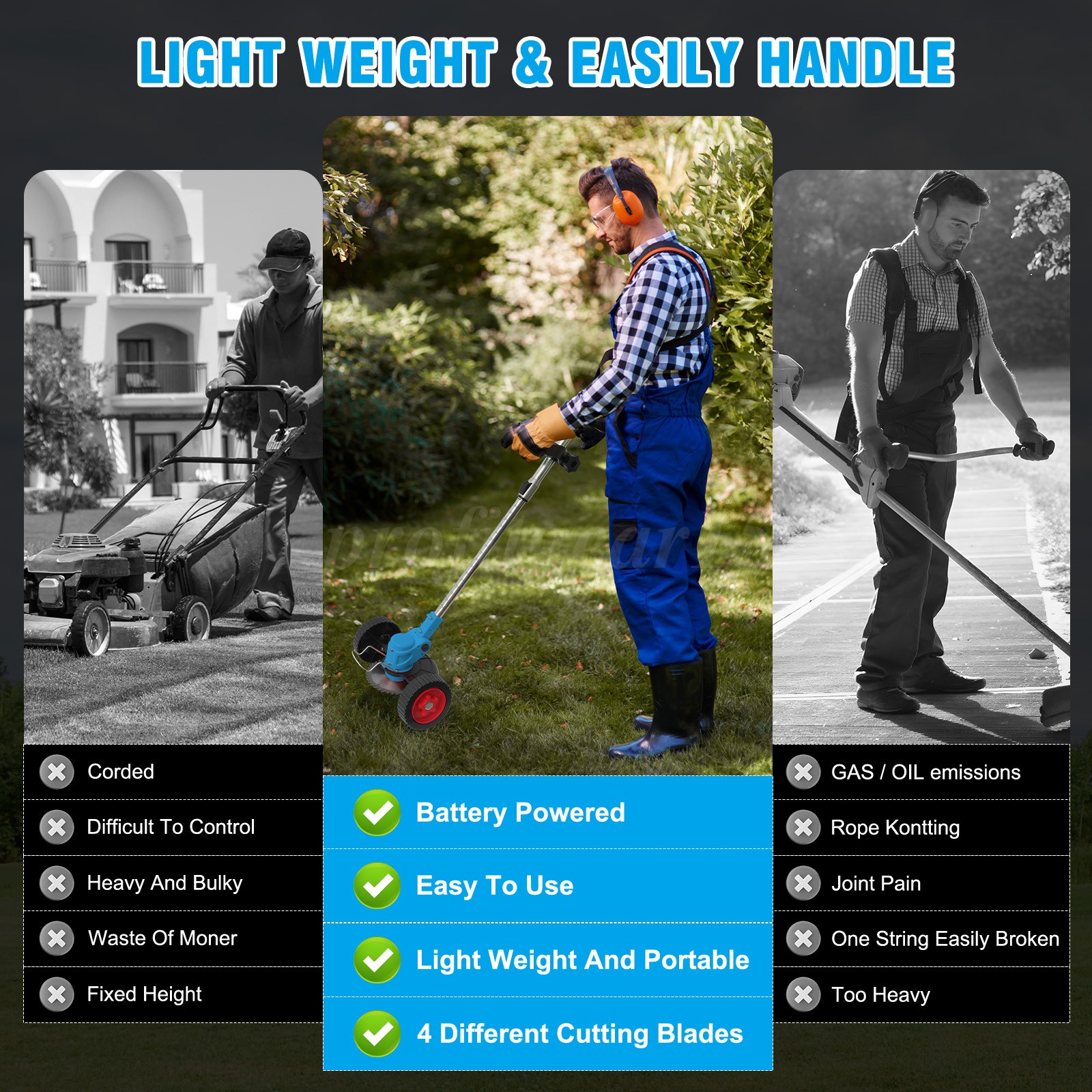 4.0Ah Cordless Weed Eater Electric Brush Cutter Lawn Edger Grass String Trimmer