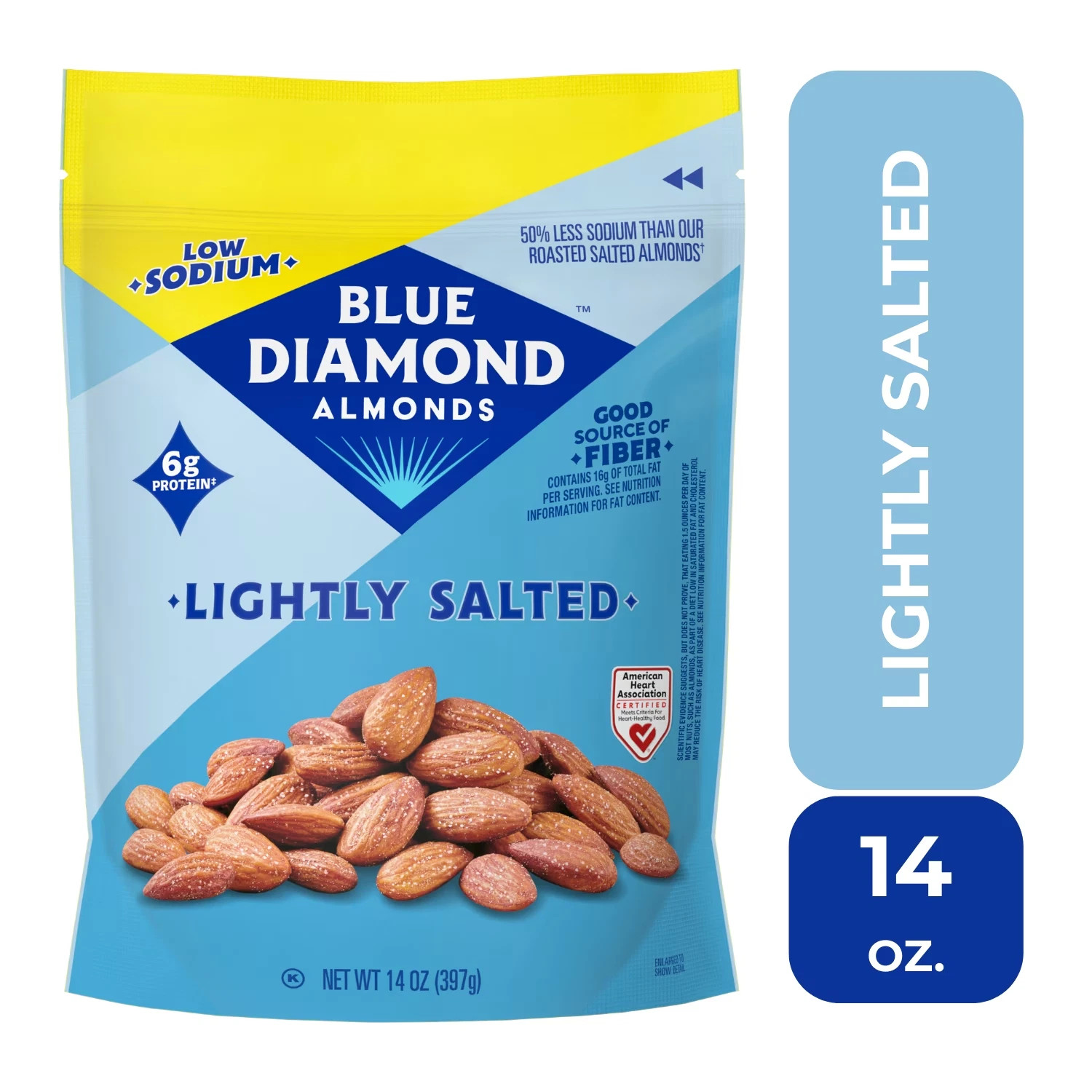 Blue Diamond Almonds, Lightly Salted Low Sodium Snack 14 oz Free Shipping