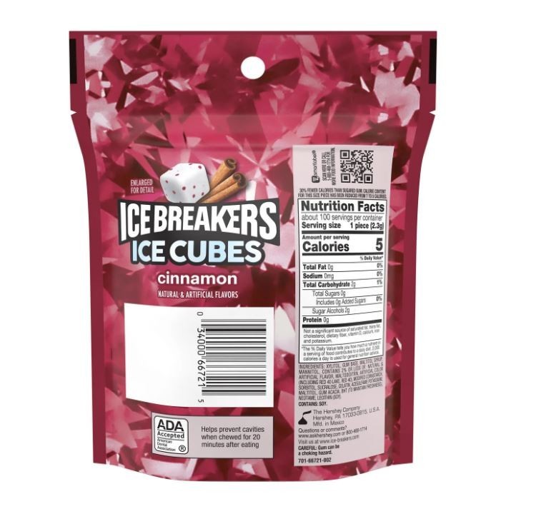 Ice Breakers Ice Cubes Cinnamon Sugar Free Chewing Gum,8.11 oz,100 Pieces.
