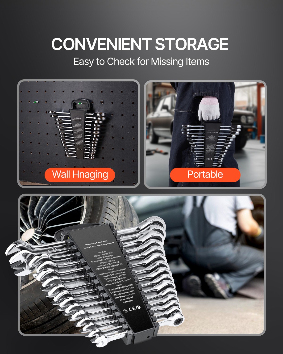 Combination Wrench Set 30 PCS SAE 1/4″ to 1″, Metric 8mm to 24mm Organizer Rack