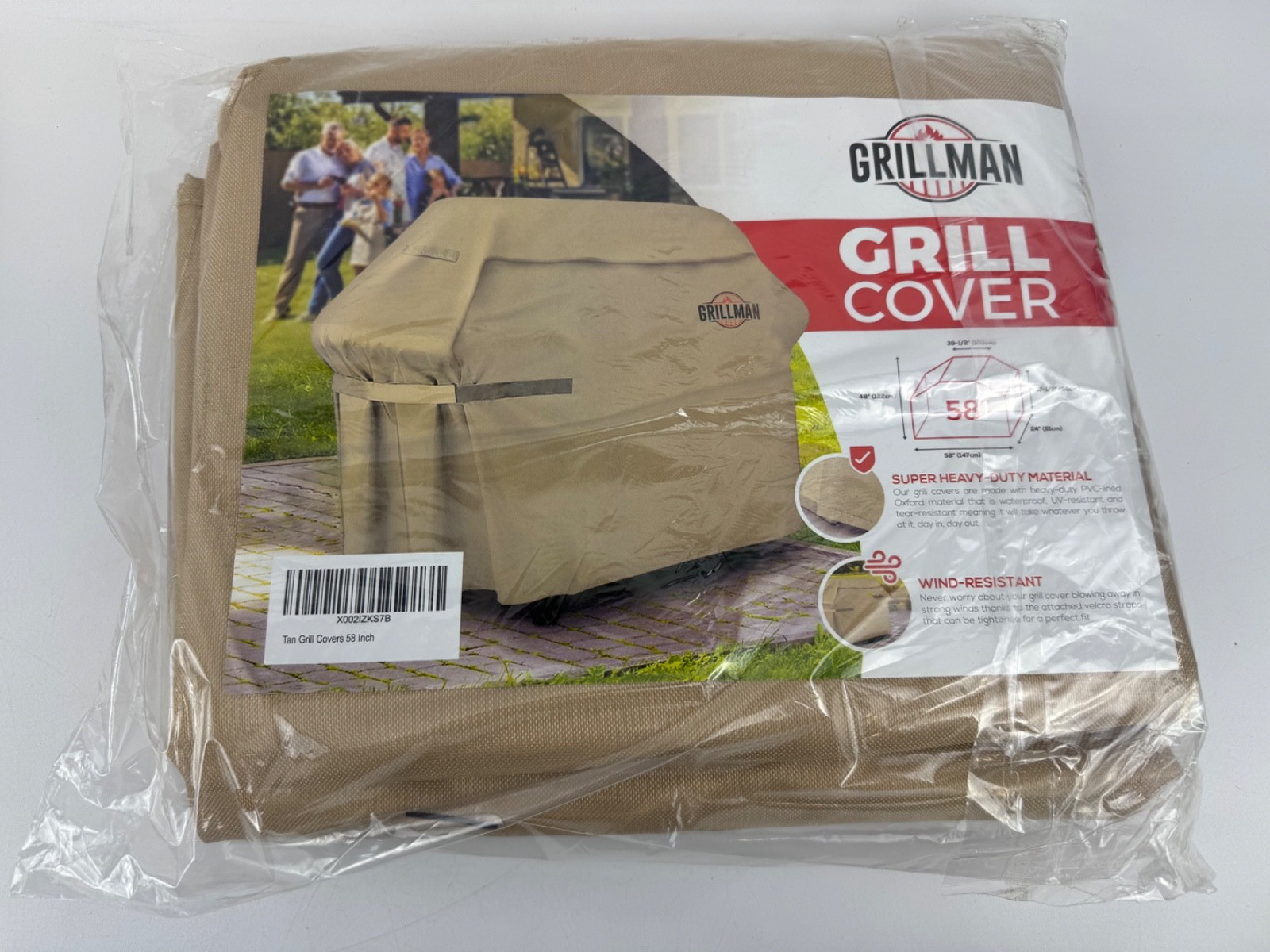 Grillman Grill Cover BBQ Outdoor Grill Covers Charcoal Gas Grills Tan, 58 in 2PK